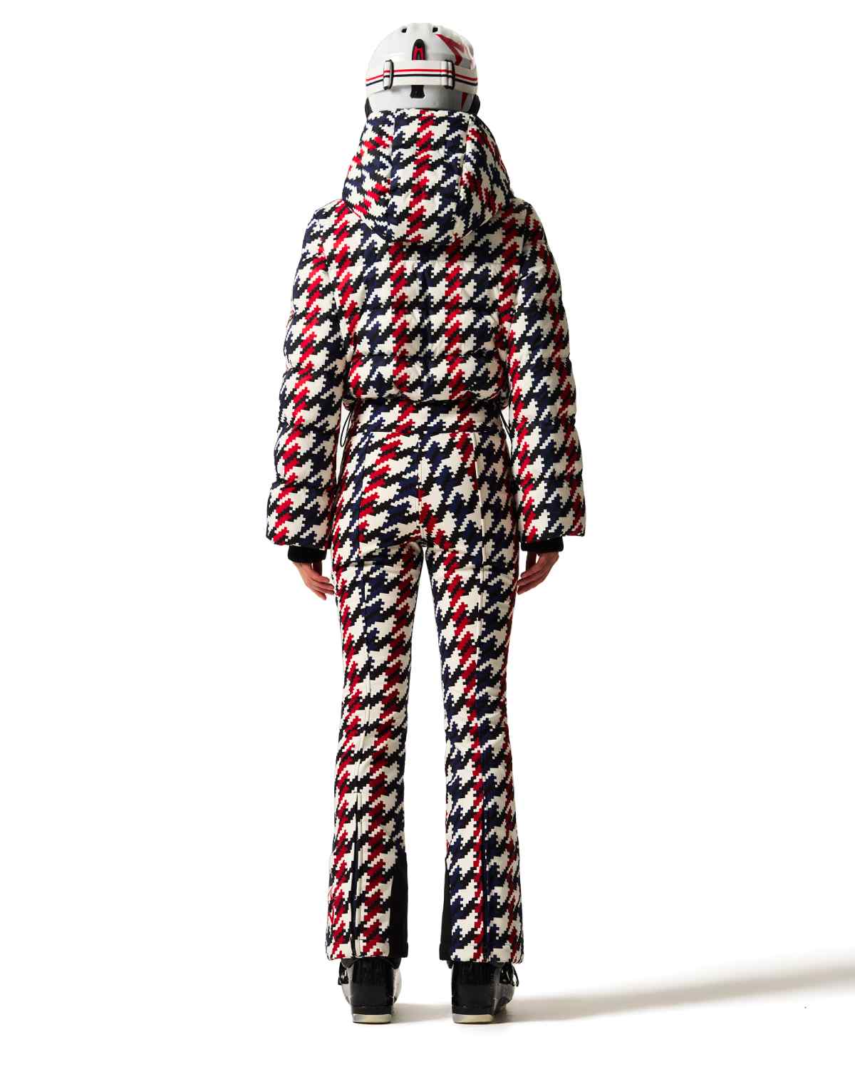 Perfect Moment Women's Polar Flare Ski Suit - Red, White and Navy Houndstooth