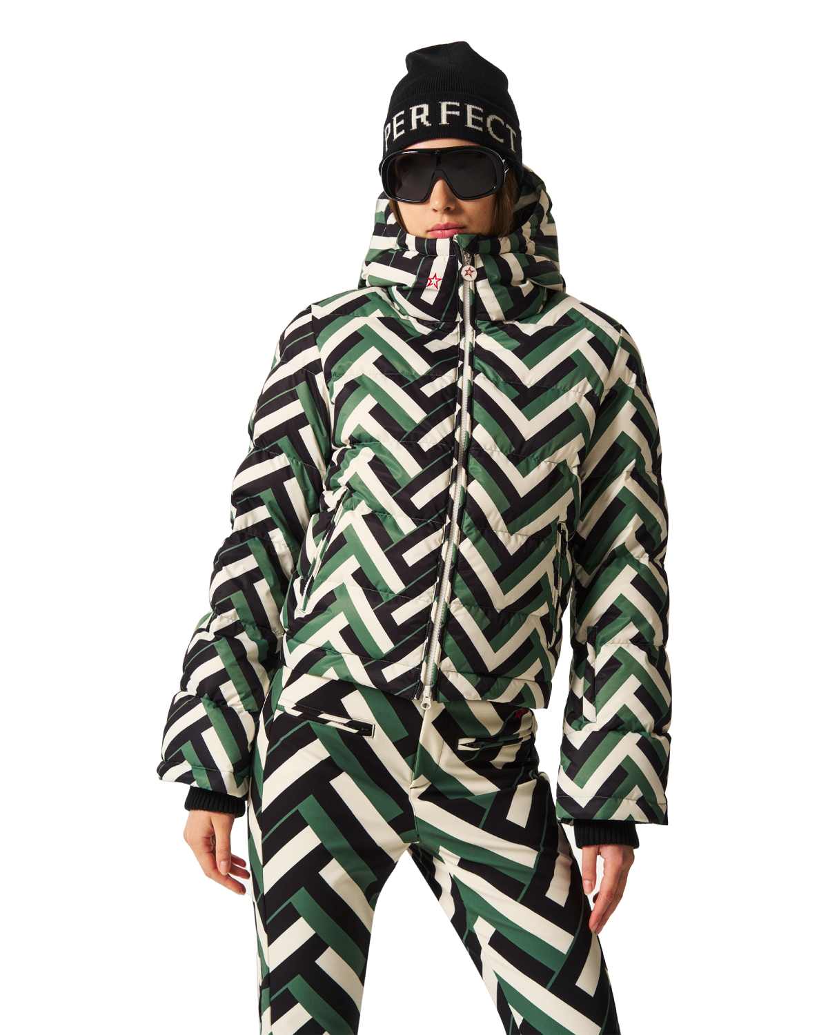 Perfect Moment Women's Polar Flare Ski Jacket II in Waffle Print - Green