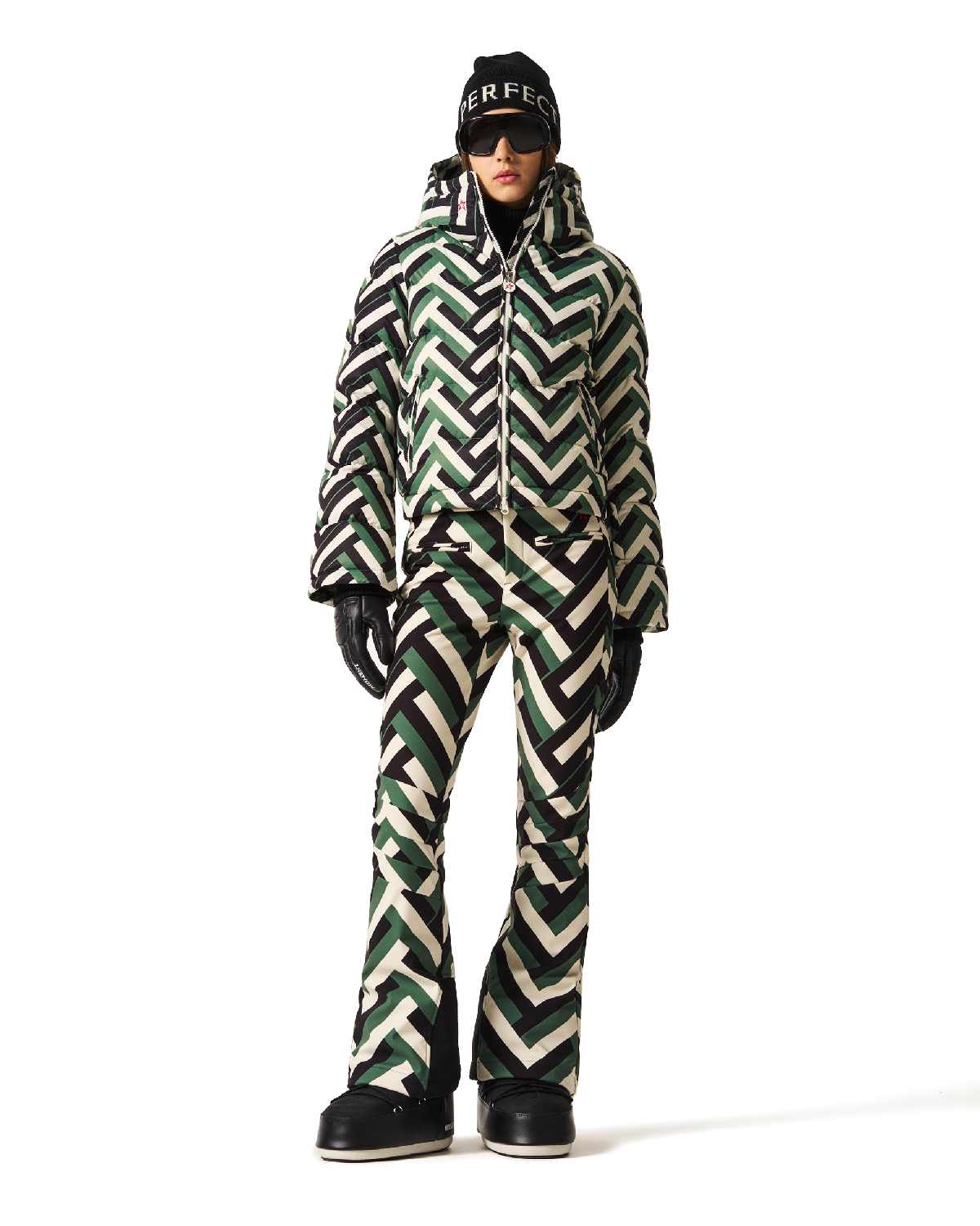 Perfect Moment Women's Polar Flare Ski Jacket II in Waffle Print - Green