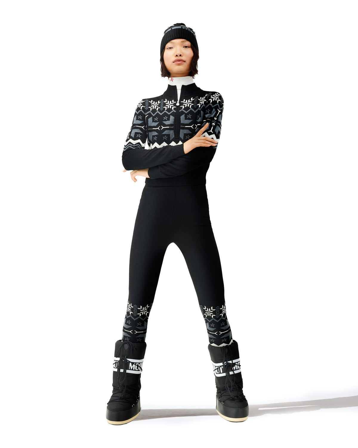 Perfect Moment Women's Nordic Merino Wool Half-Zip - Black & White