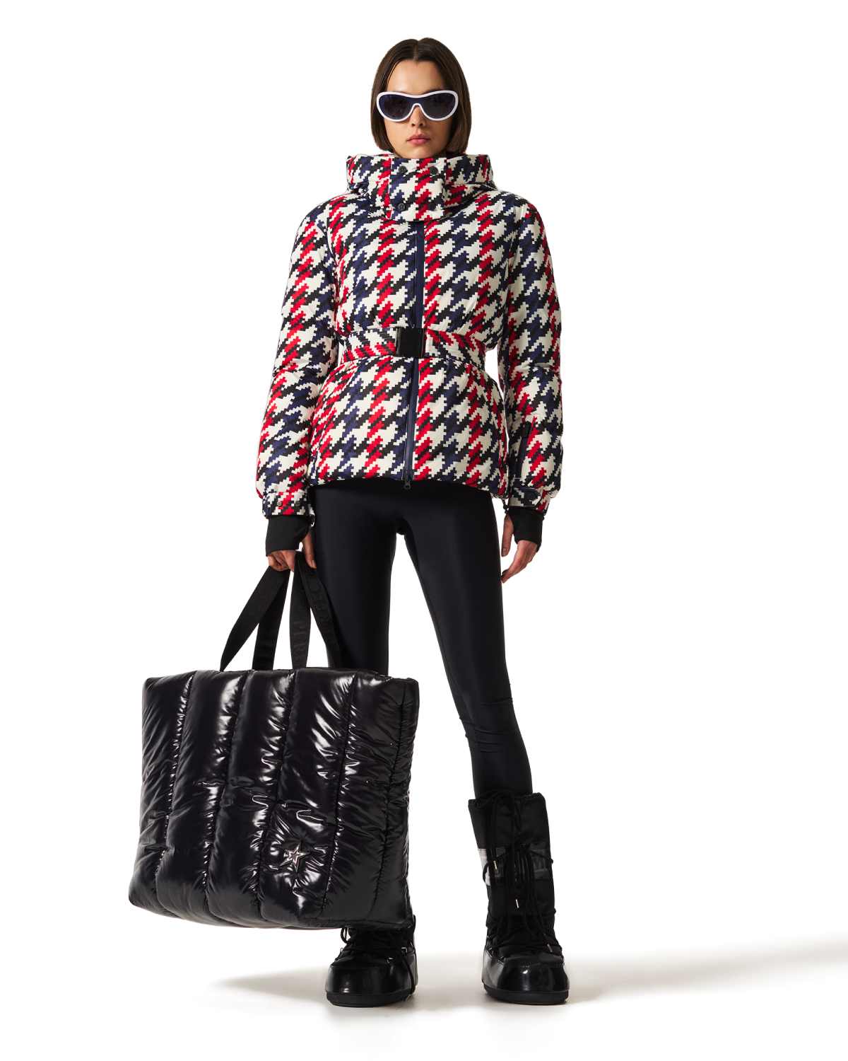 Perfect Moment Women's Candice Ski Parka - Red, White and Navy Houndstooth