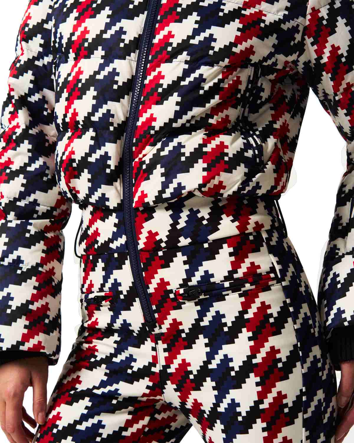 Perfect Moment Women's Polar Flare Ski Suit - Red, White and Navy Houndstooth