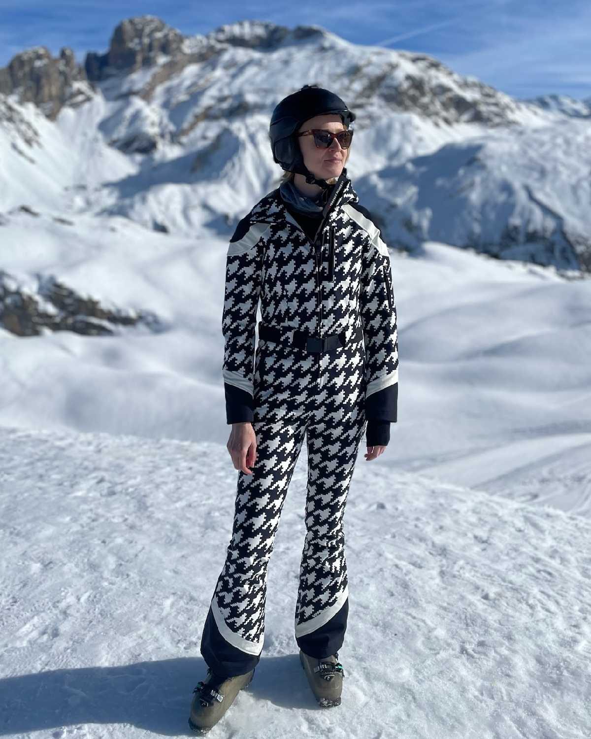 Perfect Moment Women's Houndstooth Allos Ski Suit - Black & Snow White