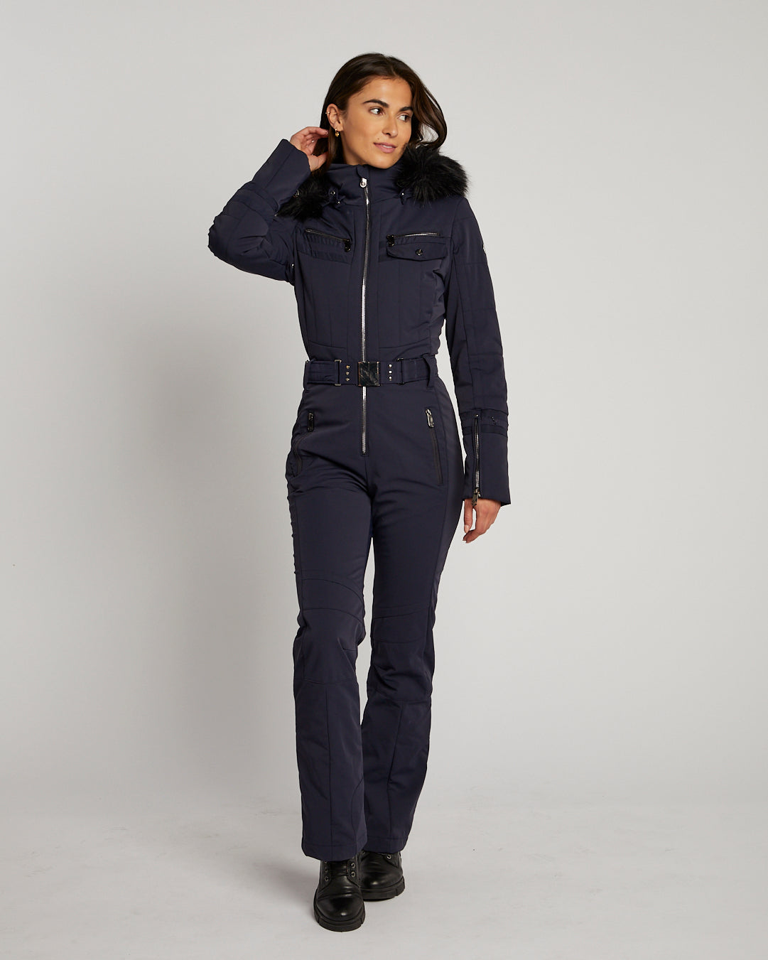 Poivre Blanc Women's Stretch Ski Suit in Navy Blue