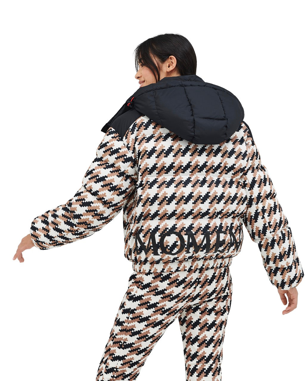 Perfect Moment Women's Houndstooth Moment Puffer - Camel, Black & White