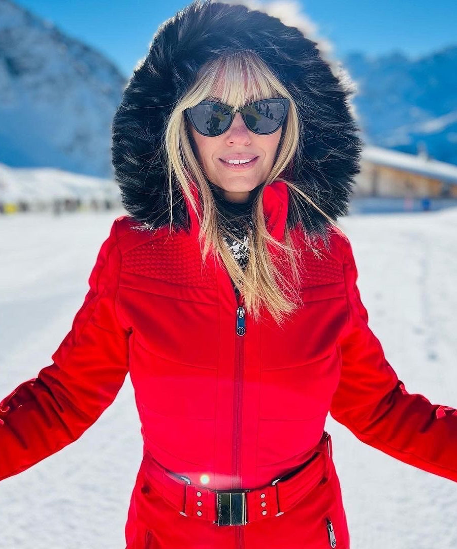 Clodagh McKenna from ITV's This Morning in Poivre Blanc Red Ski Suit