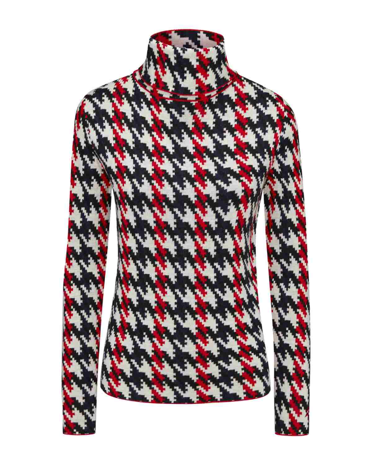 Perfect Moment Houndstooth Merino Wool Turtleneck - Red, White & Navy