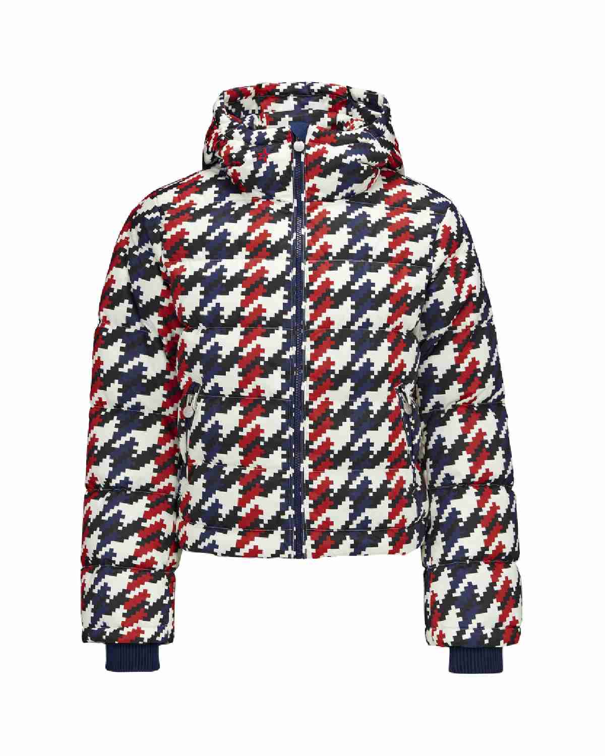 Perfect Moment Women's Houndstooth Polar Flare Ski Jacket - Red, White & Navy