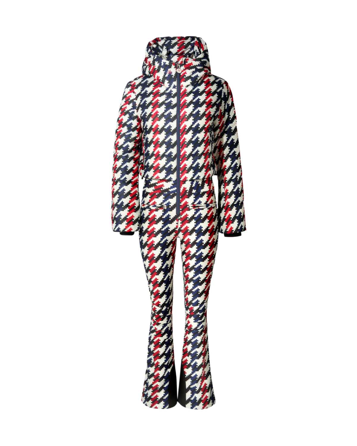 Perfect Moment Women's Polar Flare Ski Suit - Red, White and Navy Houndstooth