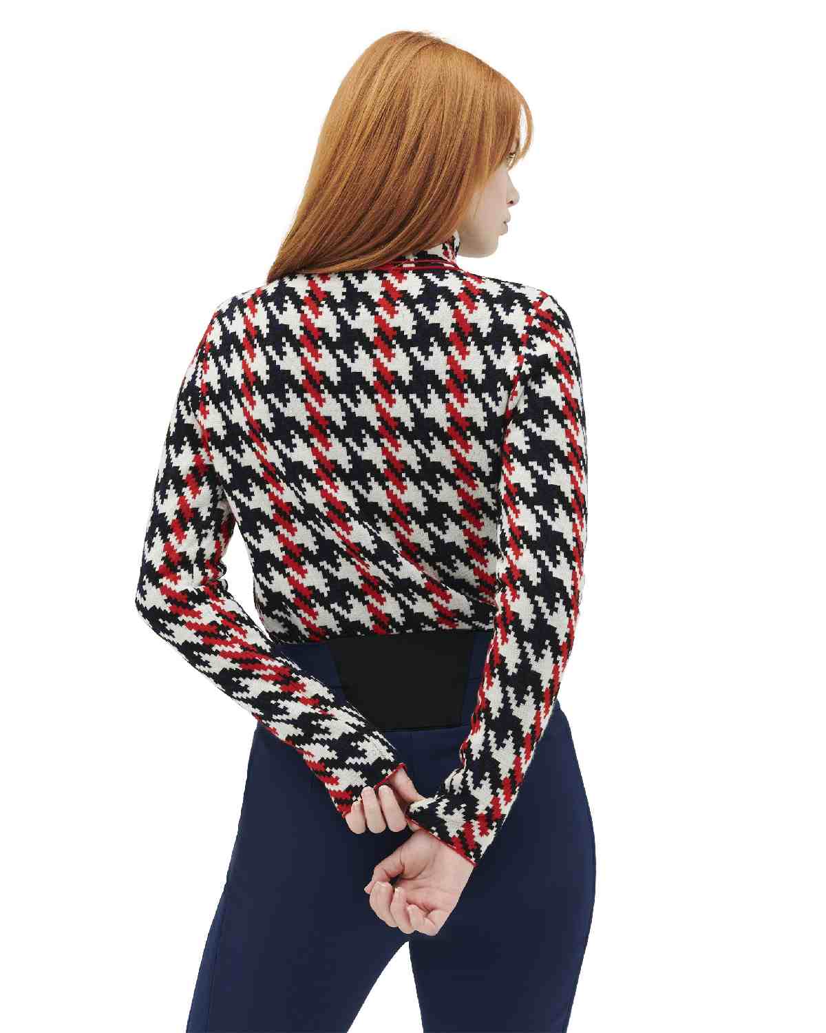 Perfect Moment Houndstooth Merino Wool Turtleneck - Red, White & Navy