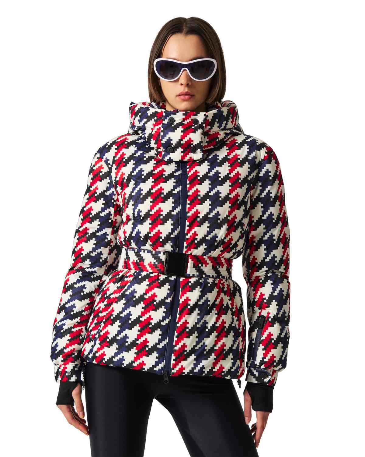 Perfect Moment Women's Candice Ski Parka - Red, White and Navy Houndstooth