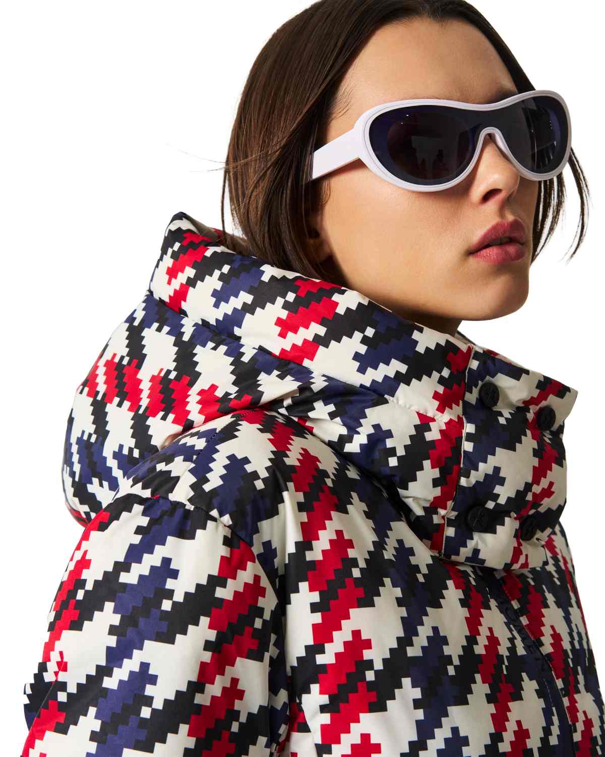 Perfect Moment Women's Candice Ski Parka - Red, White and Navy Houndstooth