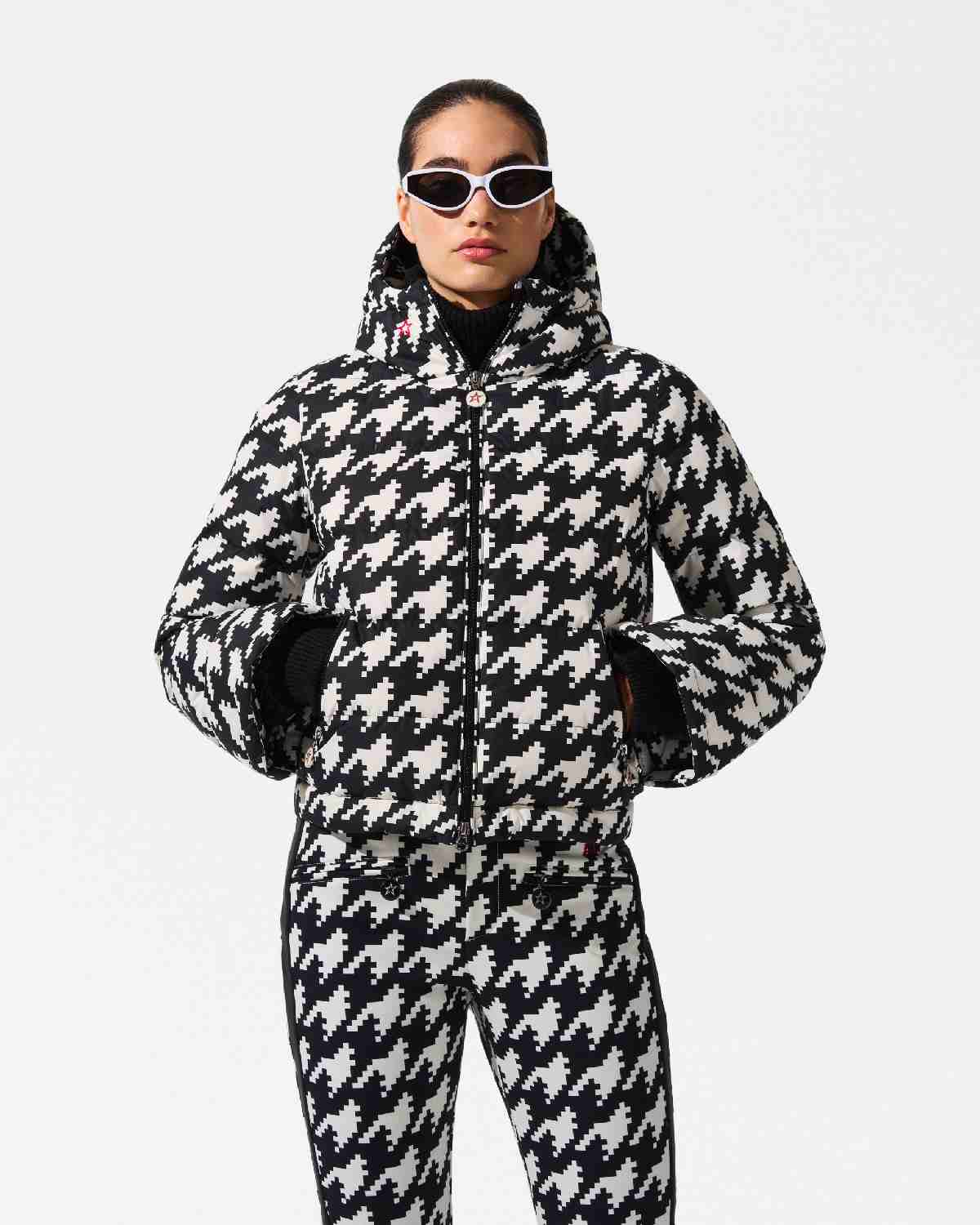 Perfect Moment Women's Houndstooth Polar Flare Ski Jacket II - Black & Snow White