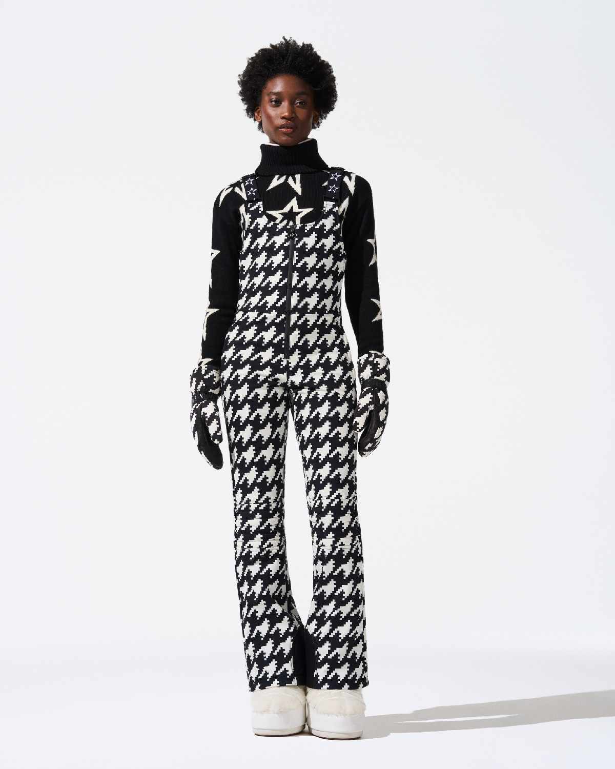 Perfect Moment Women's Houndstooth JG Bib Ski Pant - Black & Snow White