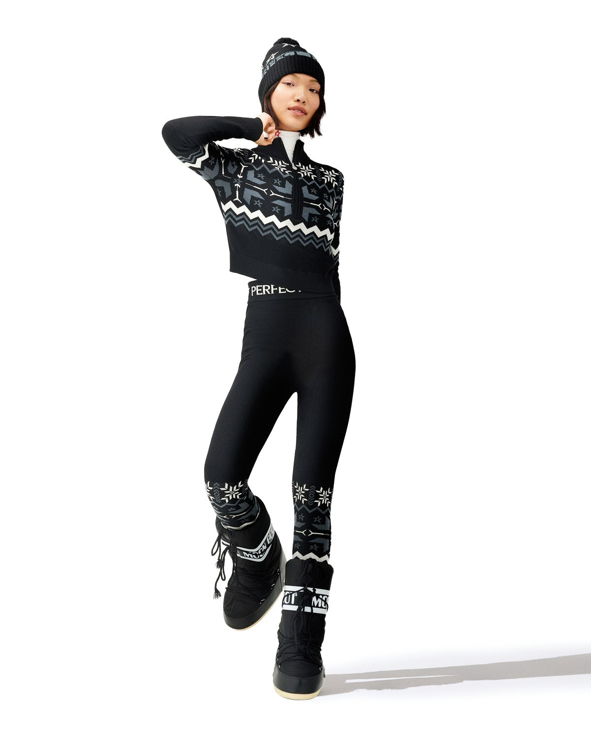 Perfect Moment Women's Nordic Merino Wool Half-Zip - Black & White