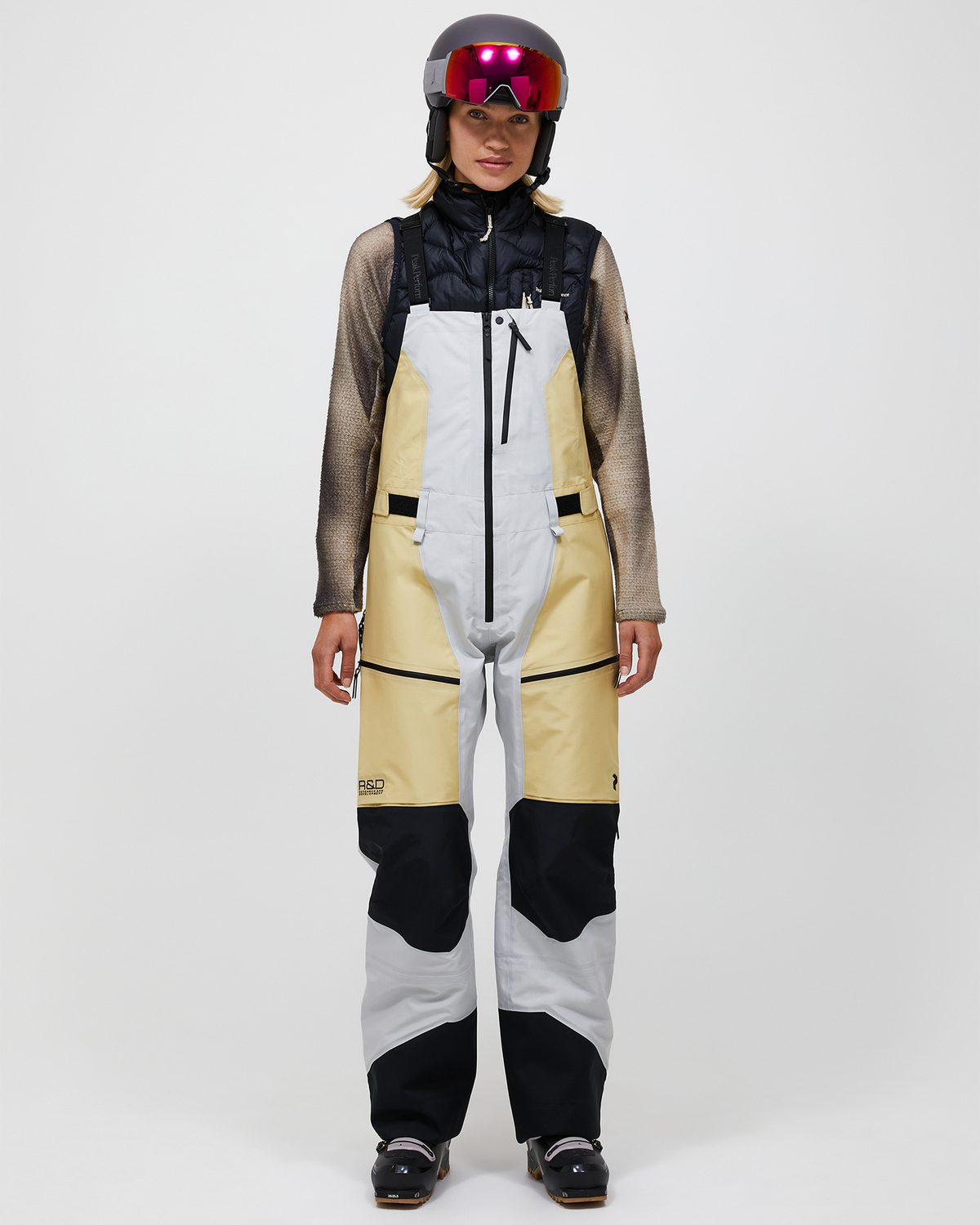 Peak Performance Women's Vertical GORE-TEX Pro 3-Layer Shell Bib Pants in Yellow & Grey