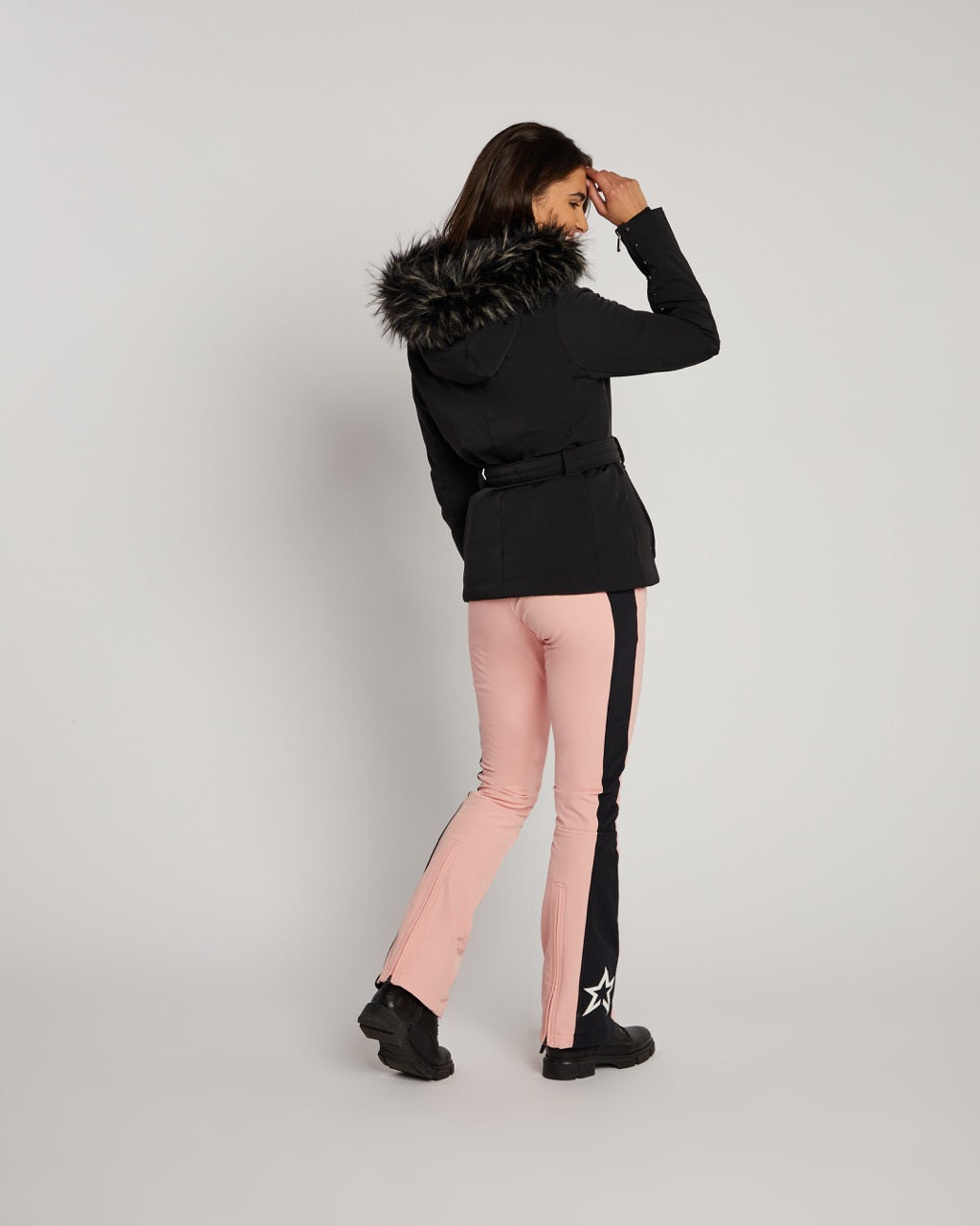 Poivre Blanc Stretch Faux Fur Ladies Ski Jacket Black/Champagne