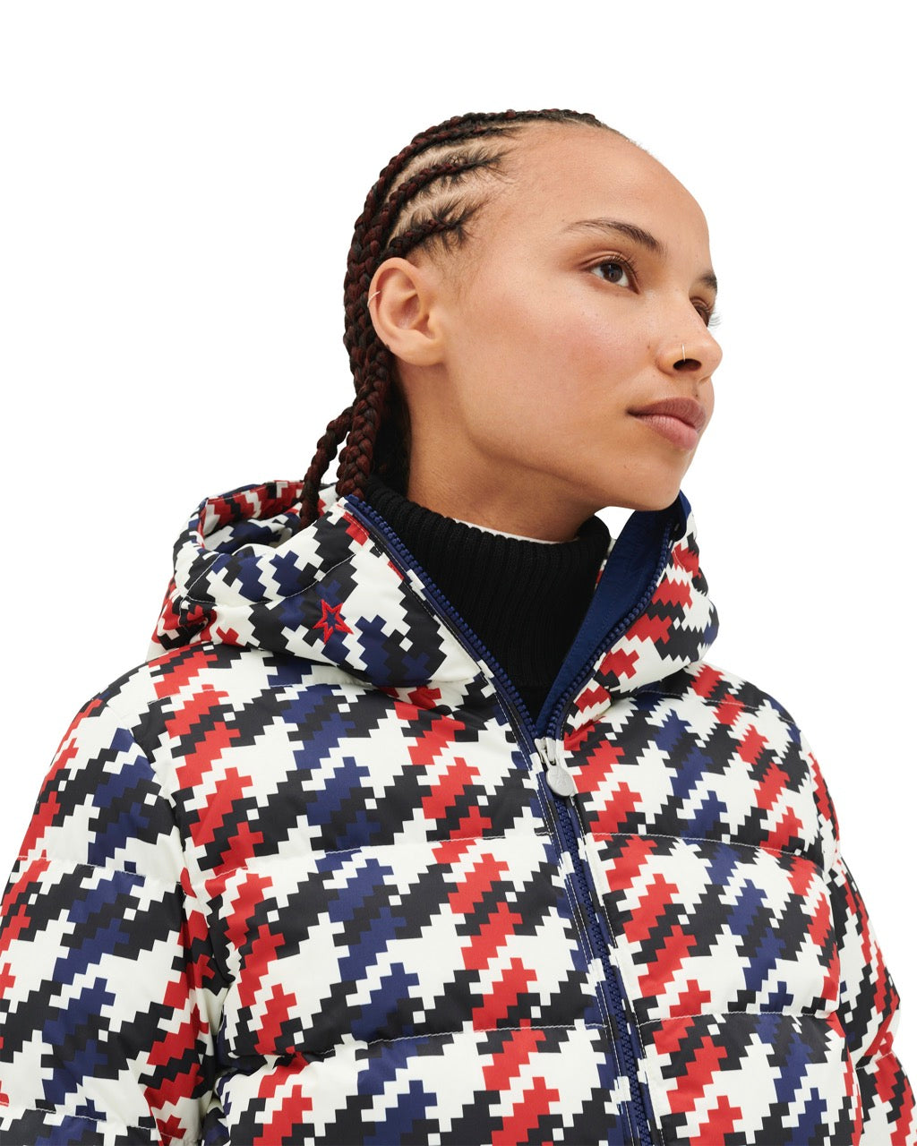 Perfect Moment Women's Houndstooth Polar Flare Ski Jacket - Red, White & Navy